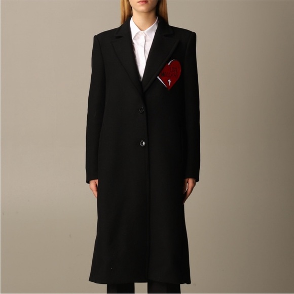 Love Moschino heart padded on chest wool blended black single breast coat - Picture 1 of 17